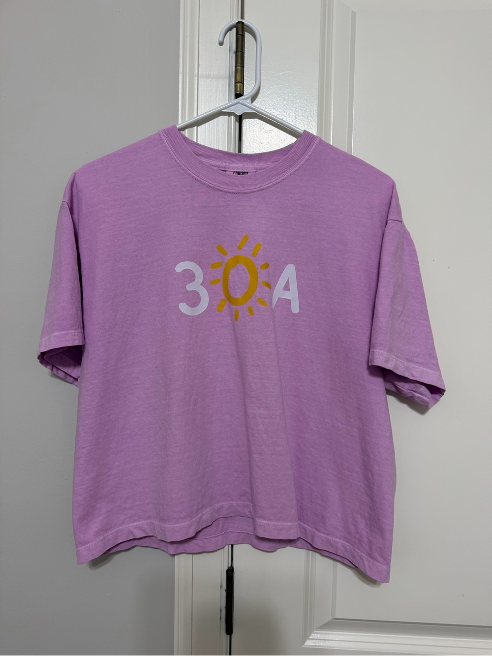 Comfort Colors Lavender Crop Tee with Yellow Sun '30A' Graphic